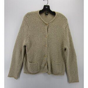Eileen Fisher Beige Knit Cardigan Cotton Silk XL